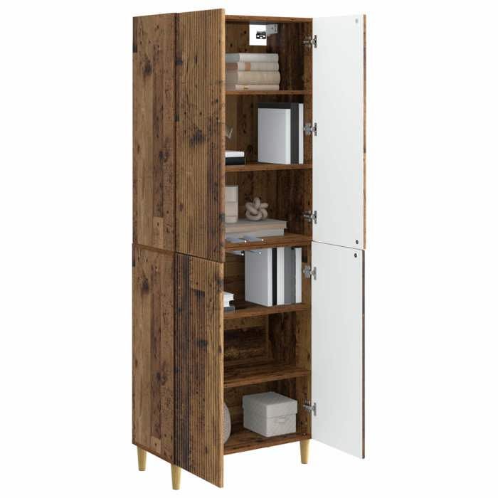 {228483}Colonne de salle de bain - Ensemble de Meubles 2 pc - Bois ancien - bois dingénierie - résistante à lhumidité - poids:47.7