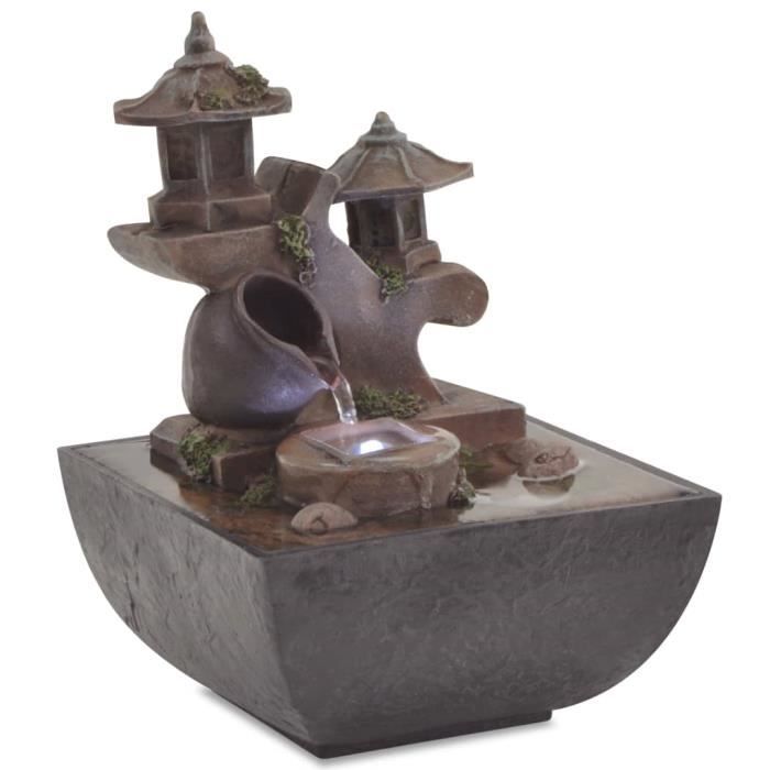 Dobar Grande Fontaine Jardin Polyrésine 80 Cm Avec Pompe Et LED - Style Pierre Moderne