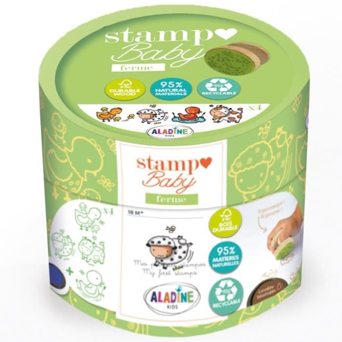 Aladine - 10 Tampons Animaux de la Ferme avec Encreur - Tampons Enfant dès 3 ans - Stampominos - Encre Lavable - Vache Cochon Poule Cheval, Activité Enfant Dessin Garçon Fille - Idée Cadeau - 85102