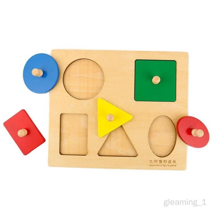 Puzzle Géométrique En Bois Montessori – Formes, Boutons Et Picots – Cadeau éducatif Dès 12 Mois