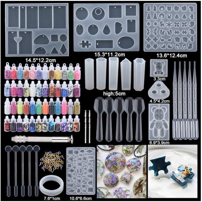 Kit d'outils de moule 277pièces moules de moulage de résine pour l'artisanat bijoux époxy en silicone bricolage