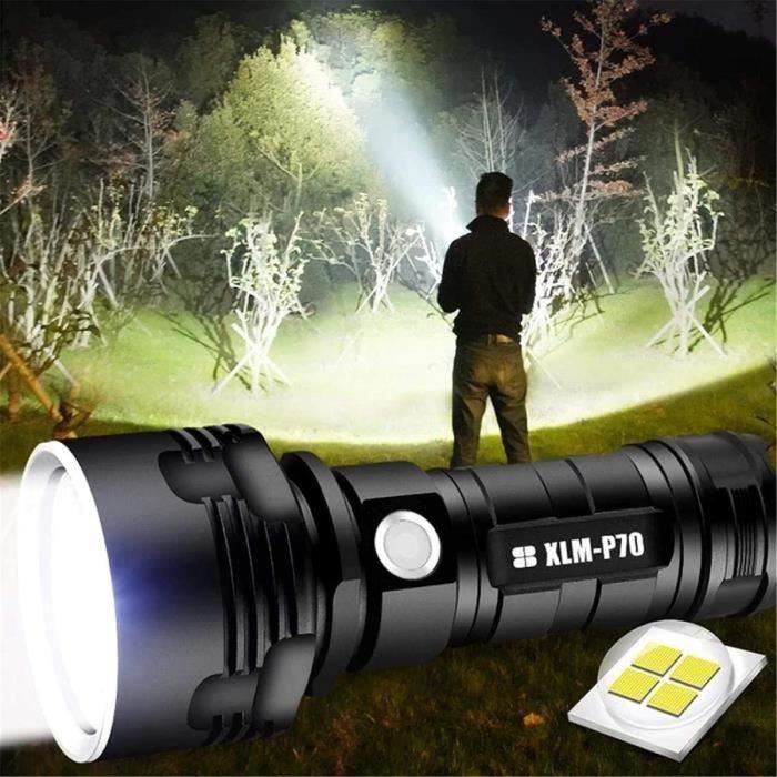 Lampe Torche LED Haute Puissance, Portée 200m, Rechargeable, Neuve