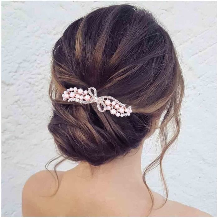 Inilbran Vintage Strass Pince à Cheveux Argent Cz Perle Barrettes à Cheveux Perle Barrette Tête Clips Cristal Perle Pince À Cheveux Décoratif Chapeaux Cz Coiffes De Mariage Accessoires De Cheveux