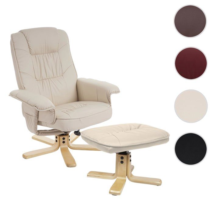 Fauteuil relax /de relaxation M56 avec pouf simili-cuir ~ crème