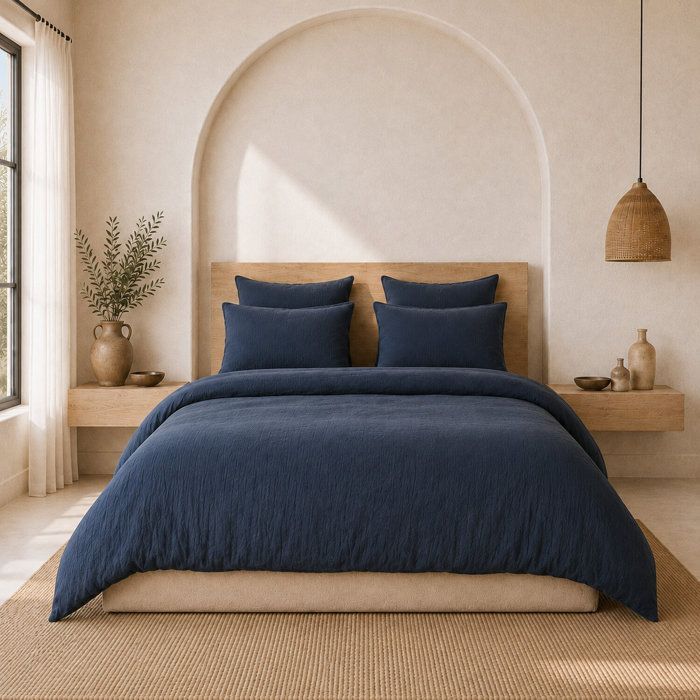 Parure de couette 3 pcs 260x240 100% gaze de coton lavé bleu pétrole Parure de couette 3 pcs 260x240 100% gaze de coton lavé bleu pétrole