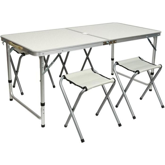 Ensemble De Meubles De Camping 3 Pièces, Table De Camping Pliante Brune Avec 2 Chaises De Camping Kaki