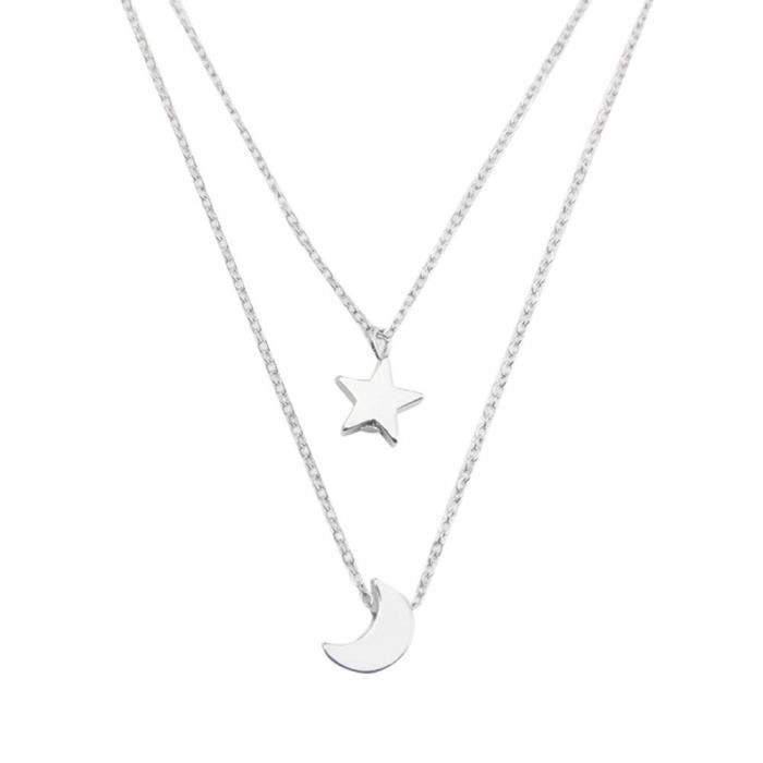 Double Femmes Mignon Bijoux Colliers Lune Etoile Collier Pendentifs En Couches Colliers2344 Meche Achat Vente Sautoir Et Collier Double Femmes Mignon Bijoux