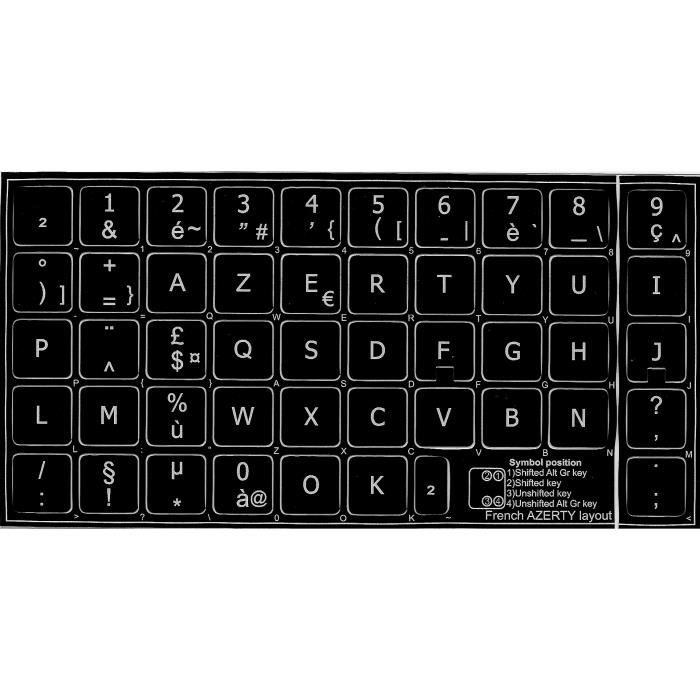 Sticker autocollant Fond Noir 14mm AZERTY clavier Français