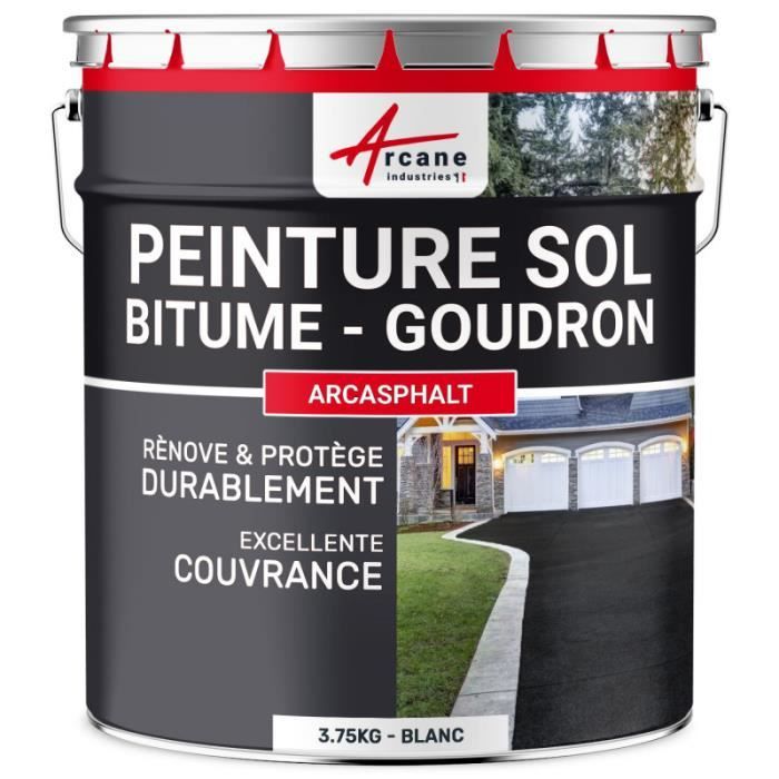 Peinture bitume goudron asphalte macadam résine sol extérieur - ARCASPHALT Blanc - 3.75 Kg pour 7.5m2 en 2 couches
