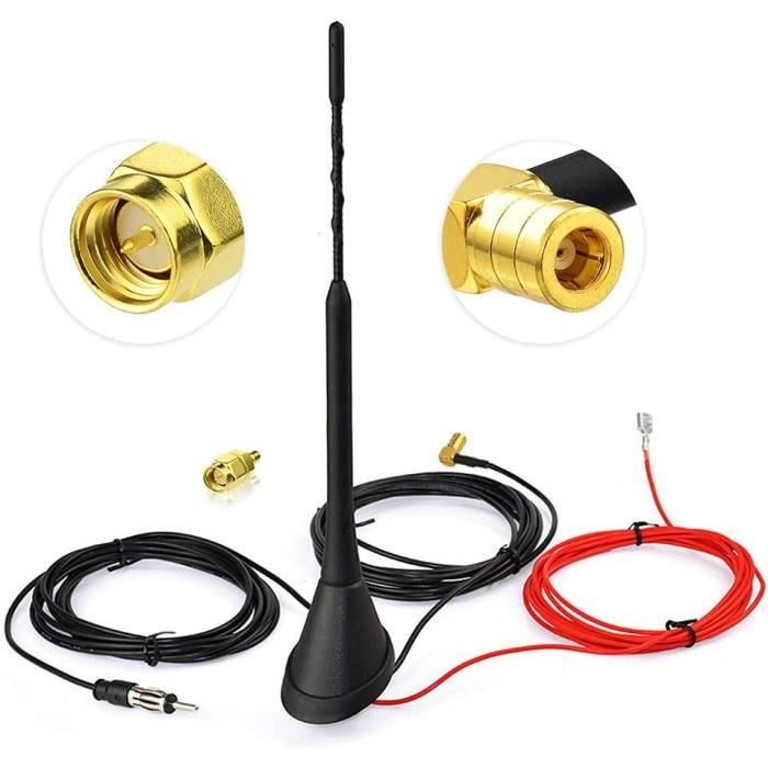 Antenne Dab+ Pour Voiture Universelle SMB FM Amplifiée - Adhésive Pare-Brise 3Mètres - Compatible Ford Renault Peugeot