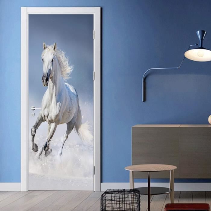Sticker Porte Autocollant Poster De Porte 3D Le Loup Gris Se Tient Dans