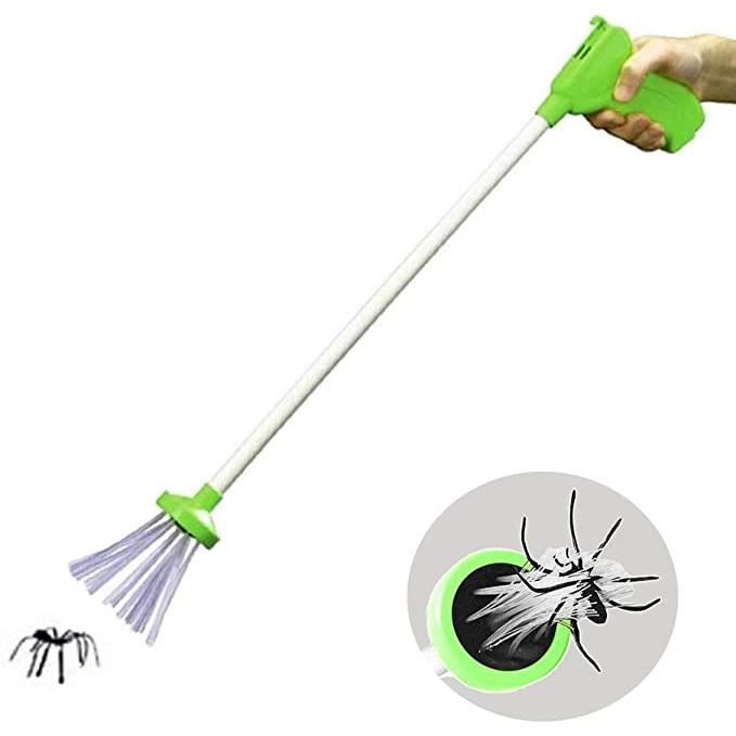 Attrape-araignée Télescopique - Long Manche 83cm - Poils Doux Pour Capture Sans Blessure - Gris