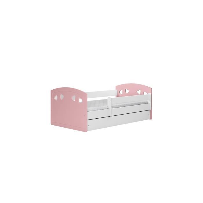 lit j en panneau de haute qualité mdf laqué 160 x 80 cm avec tiroir, matelas inclus, couleur poudre rose