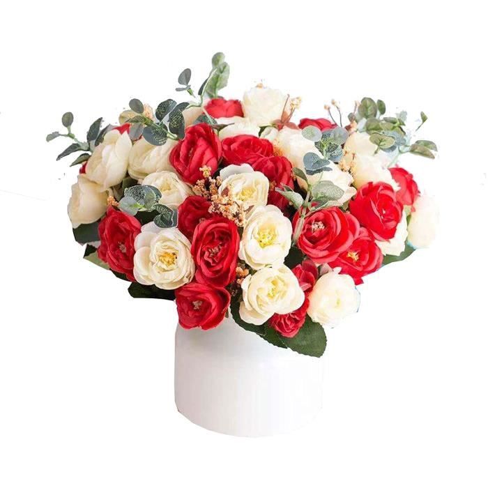 Hopeful 3 bouquets de fleurs artificielles Chaque bouquet contient 5 roses  artificielles blanches et plus de 5 roses rouges C 510 - Cdiscount Maison