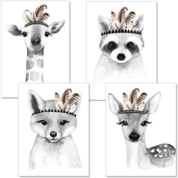Artpin Set De 4 Affiches Pour Chambre D Enfant Posters De Bebe Fille Ou Garcon Animaux Decoration Murale Din Safari Scandin Cdiscount Maison