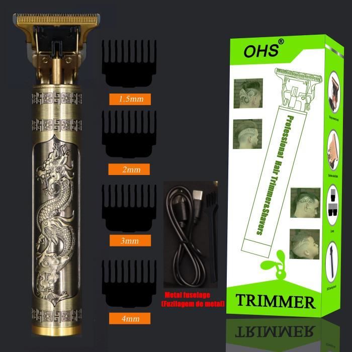 Tondeuse Sans Fil Dragon Vintage Pour Cheveux Et Barbe - 4 Têtes, Rechargeable - Neuf Doré
