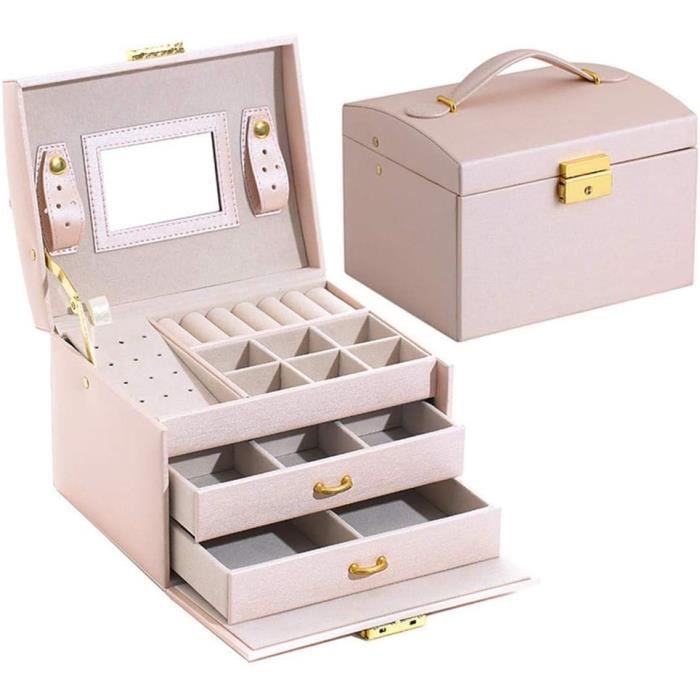 Boîte à Bijoux En Bois Rouge Avec Serrure - Organisateur Compact 18x11.5x10.5 Cm - Pour Voyage Et Rangement Personnel