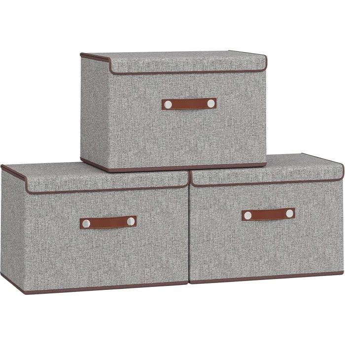 Bo tes De Rangement Avec Couvercle Lot De 3 Coffres En Tissu Fa on Lin bo-tes-de-rangement-avec-couvercle-lot-de-3-coffres-en-tissu-fa-on-lin
