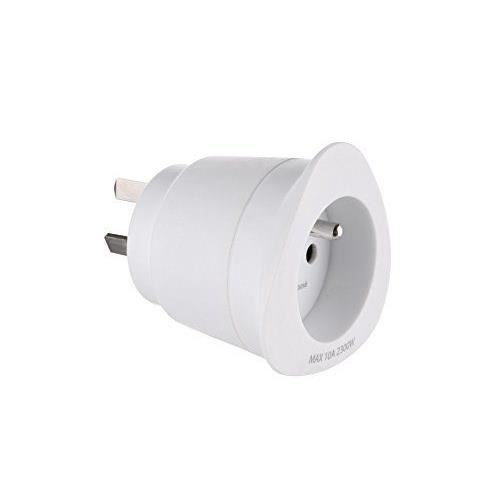 Electraline Adaptateur de voyage France/Europe vers australie/chine 2 Broches Europe vers 3 Broches australie, White -