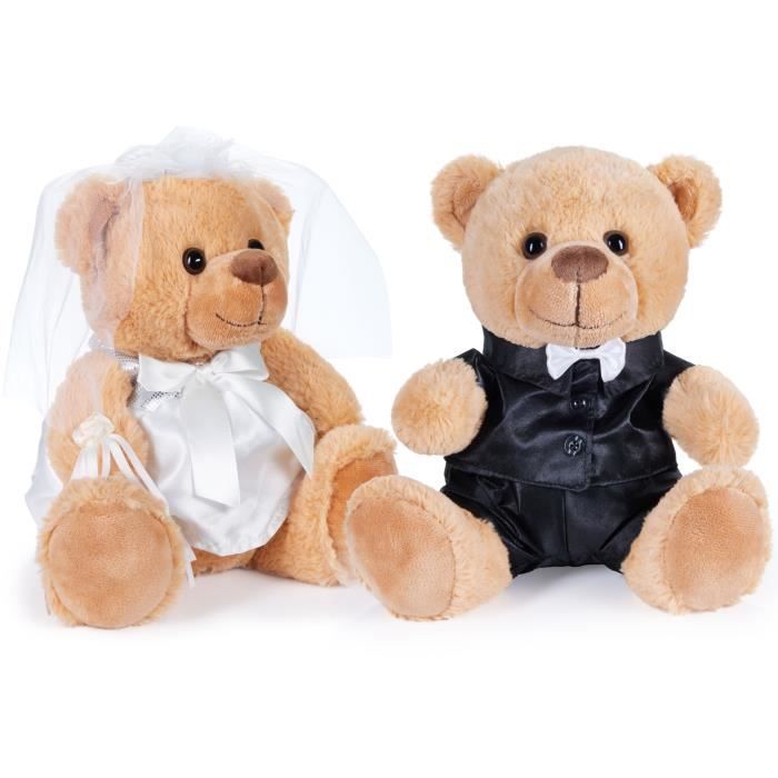 BRUBAKER Ours en Peluche Couple de Mariés avec Costume et Robe de Mariée - Set dOurs en Peluche Mariée et Marié - 25 cm