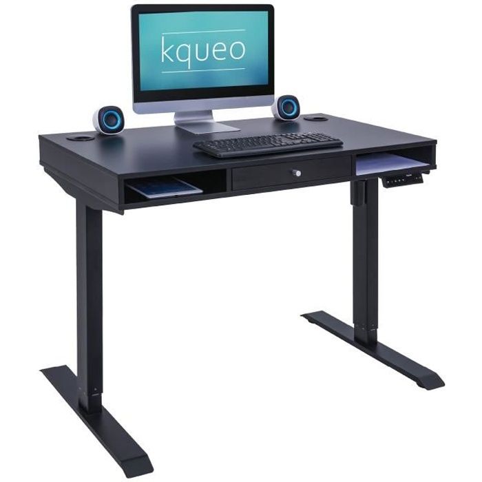 KQUEO Bureau Assis Debout /électrique KX2 160 2 Moteurs Noir Capacit/é De Charge 105 Kg Panneau de Contr/ôle Digital Plateau 160x80cm Table Reglable Hauteur 71-120cm