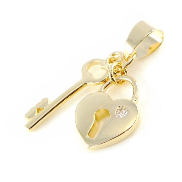 Pendentif Clé Plaqué Or Et Zircons - Neuf - Chaîne En Option (femme)