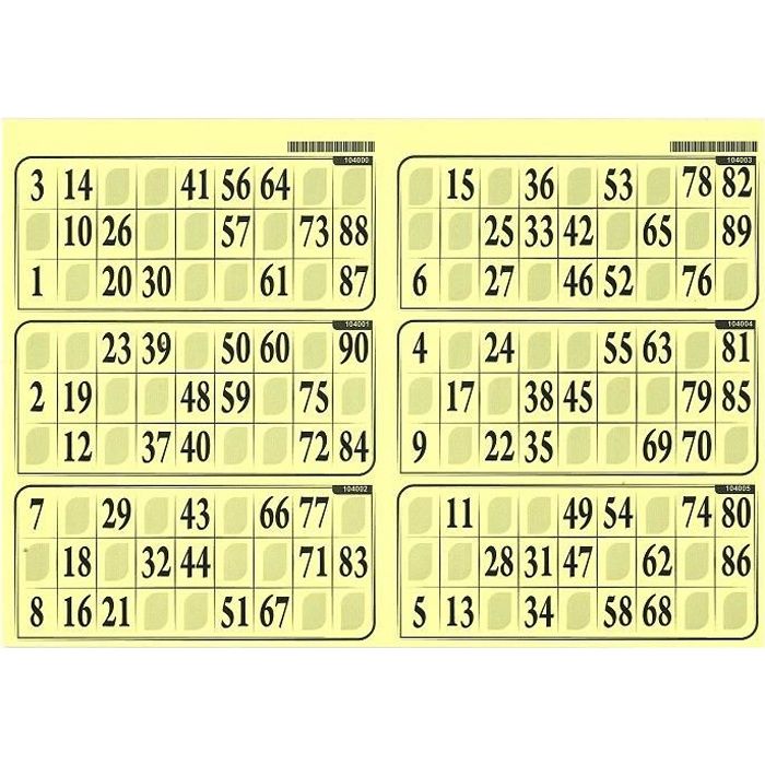 6 cartons Loto Bingo sur 1 planche format 29x20cm - epais 1 mm, couleur  ivoire 3701267585596