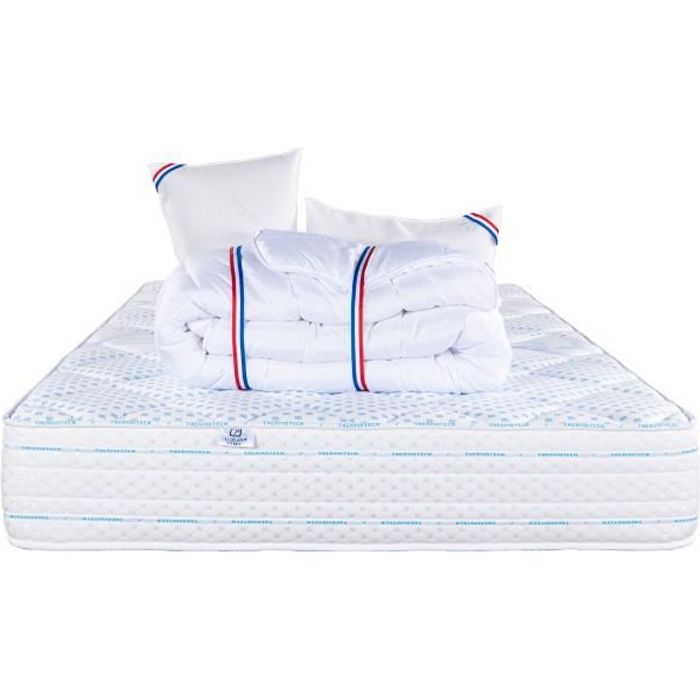 Ensemble Matelas 160x200 cm + 2 Oreillers Viscoélastiques, mémoire de forme + 1 couette 240x260 cm