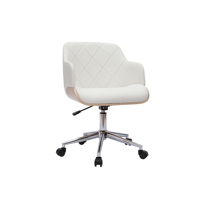 fauteuil de bureau design blanc et bois clair sandro - miliboo - a roulettes - réglable en hauteur