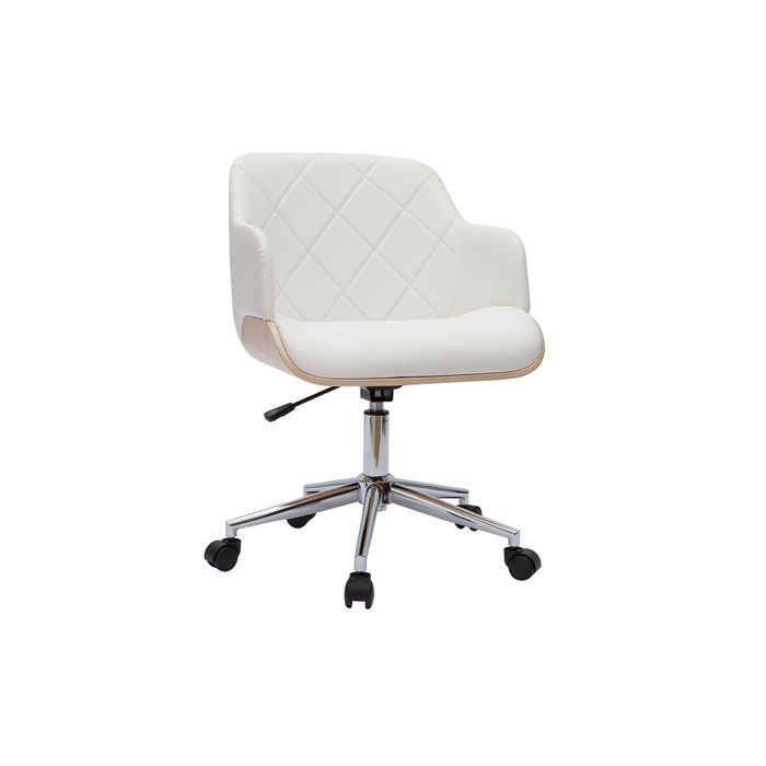 Miliboo - Chaise de bureau à roulettes design blanc bois clair et acier chromé SANDRO Miliboo - Chaise de bureau à roulettes design blanc bois clair et acier chromé SANDRO