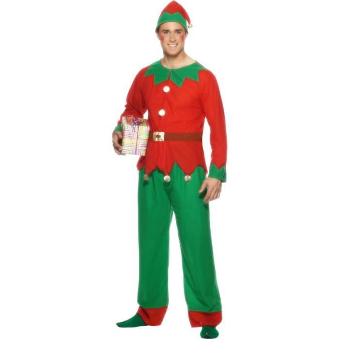 Homme Elf Fancy Dress Costume Noël Noël Santas Helper Vert Rouge Tenue