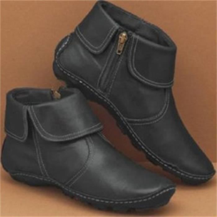 Bottes Vintage en Cuir pour Femme avec Fermeture Éclair Latérale