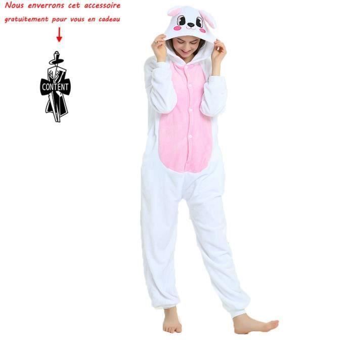 Combinaison pyjama polaire à capuche lapin pour femme - Pyjama D'Or