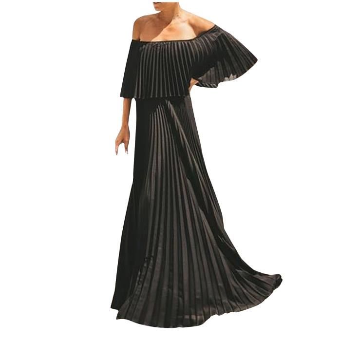 Robe longue en mousseline de soie épaules dénudées col en V