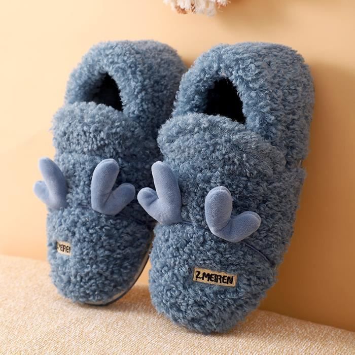Pantoufles Hiver En Feutre Laine Bleu Avec Chats - BioNatura, Tailles 35 à 40, Neuves