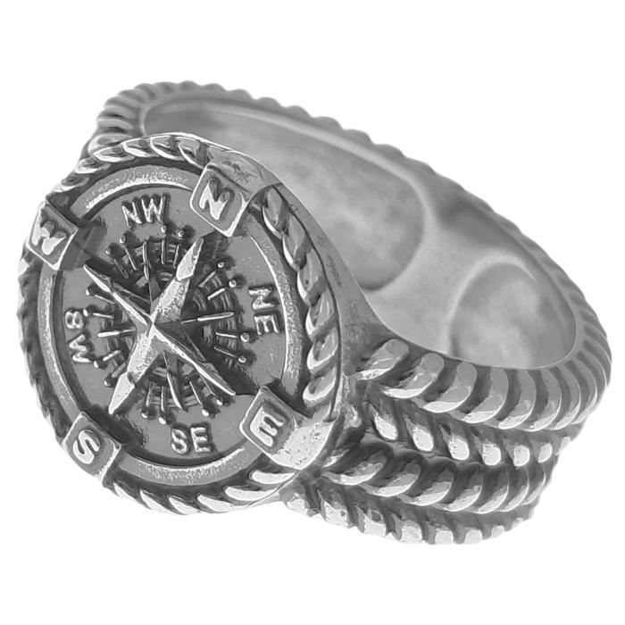 Chevalière boussole homme en Argent 925 - Taille au choix