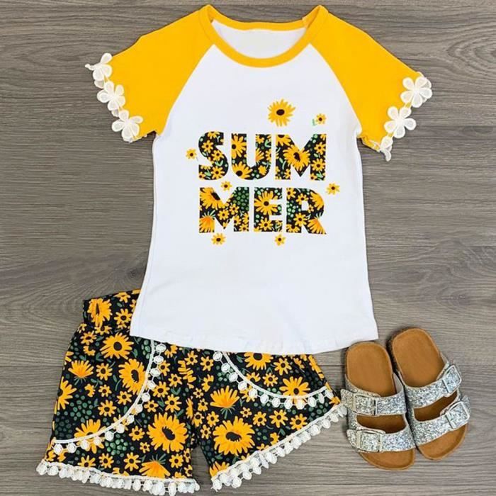 Vêtements Ensembles Dété Pour Bébé Bébé Fille Vêtements De Tournesol Tops Tops Récolte Pantalon