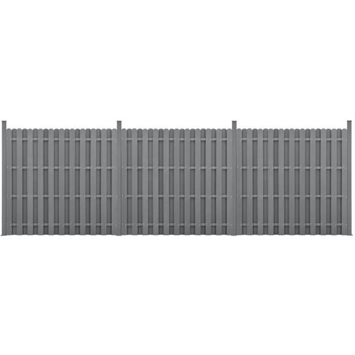 [neu.holz] Kit de 3 Clôtures Barrière Brise Vue Brise Vent Bois Composite (WPC) Gris 185 x 562 cm