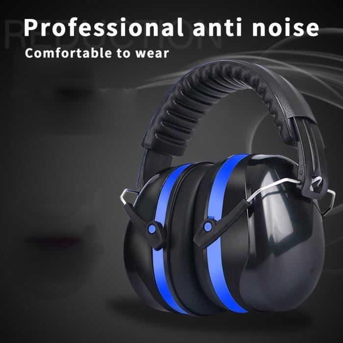 Casque anti-bruit muet, bleu noir, circonférence de la tête réglable, matériau éponge haute densité, doux et confortable