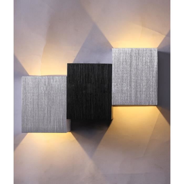 Lot de 2 Applique murale en forme de carré en aluminium LED pour intérieur salon chambre cuisine décoration l'éclairage d'intérieur