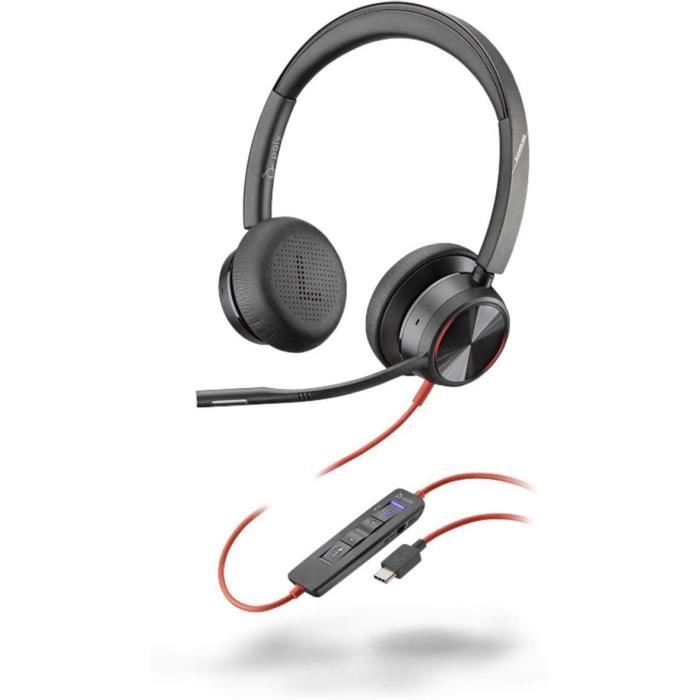 Poly Blackwire 8225-M Casque stéréo avec système antibruit Actif et Bras de Microphone Flexible Version Microsoft