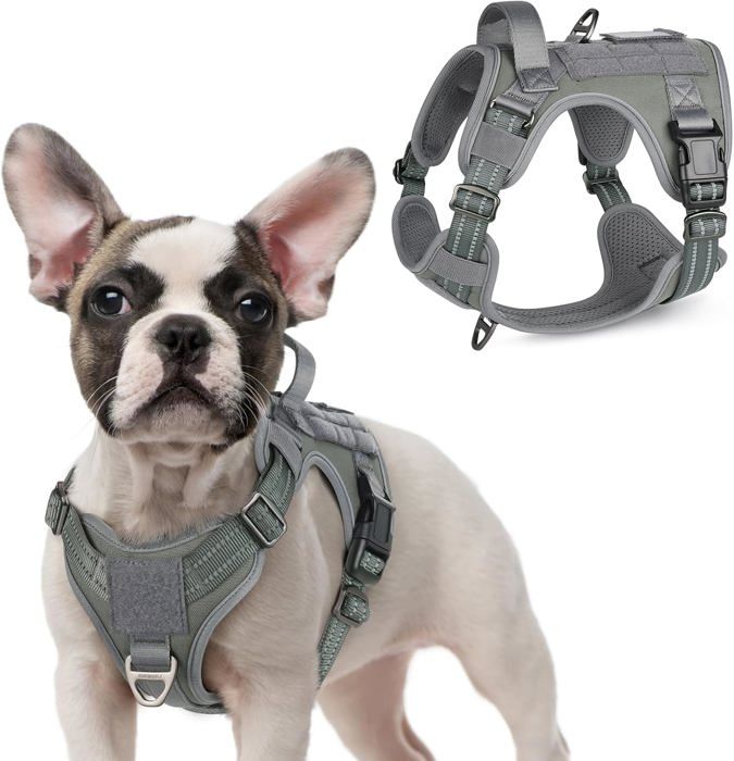 Comparer les prix de Harnais Chien Anti Traction, Harnais Tactique Chien Réfléchissant Réglable avec Poignée et Anneaux pour Entraînement Chasse Gris-S