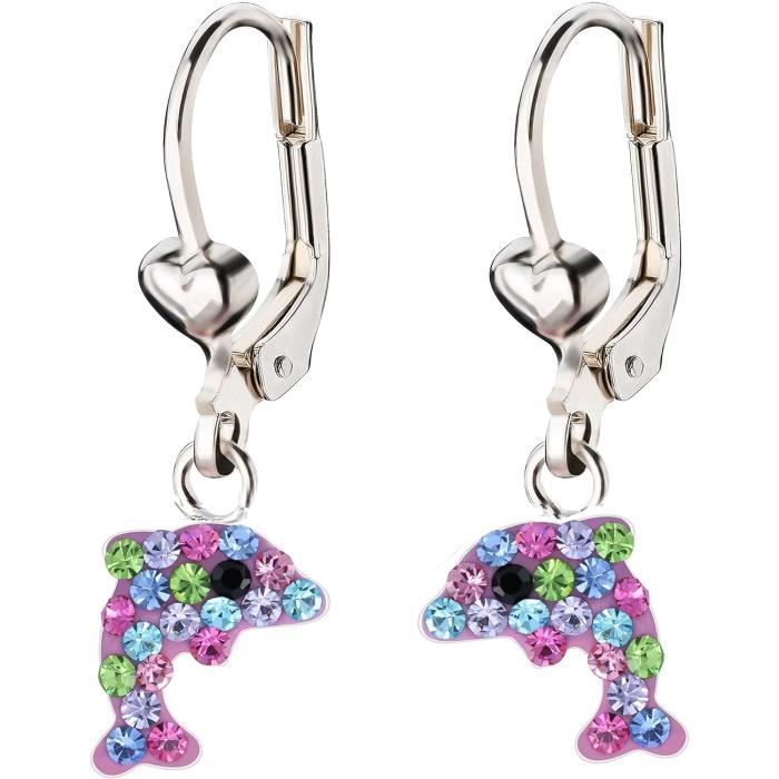 Boucle D'oreille Fille Boucles D'oreilles Enfant Argent Massif Et Coeur Dauphin Bijou Cadeau Boucle D'oreille Enfants