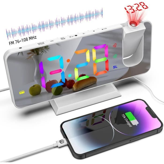 Radio Réveil Avec Projection Numérique Rgb Horloge Colorée Pour Chambre