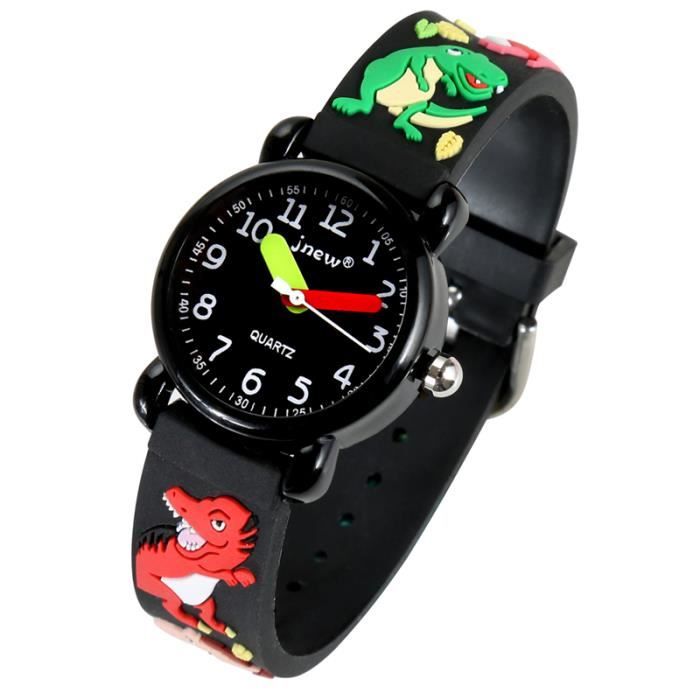 Montre Enfant Garçon Gel de Silice Étanche Sport Modèle de Lettre Noir Cadeau de Noël