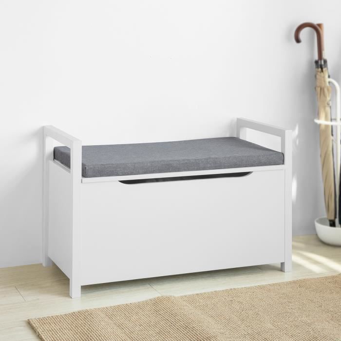 SoBuy® FSR76-W Banc de Rangement Meuble Bas Entrée avec Coussin Rembourré Meuble dEntrée Commode à Chaussure Banquette