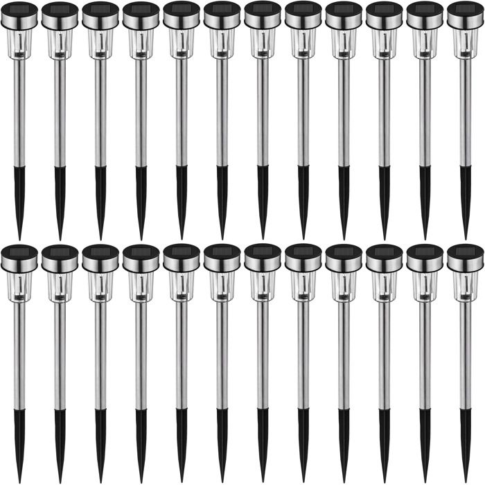 Lot de lampes solaires - TECTAKE - Lot de 24 lampes solaires LED Diffusion dune lumière blanc froid Lampes à LED - Argent