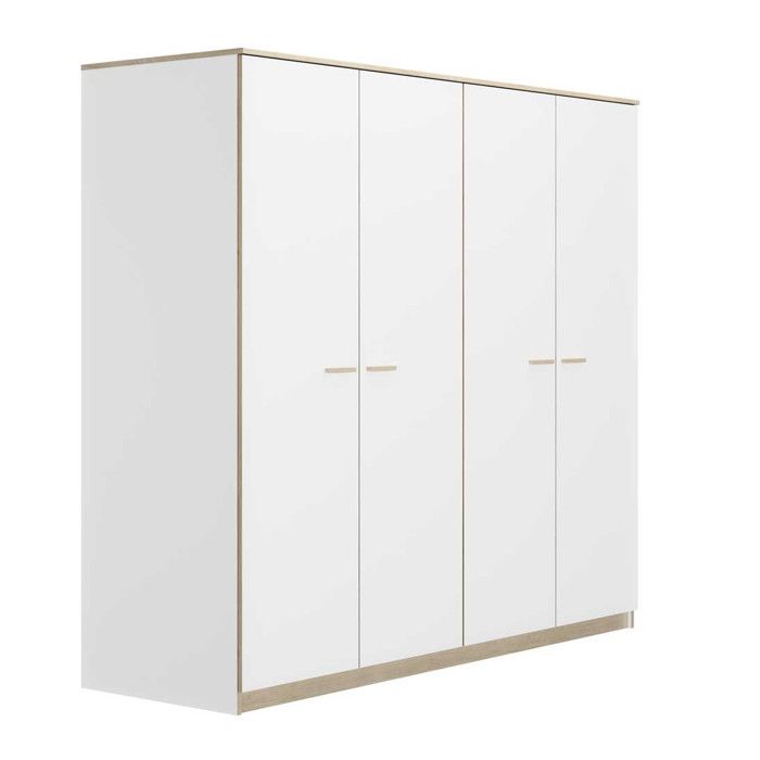Armoire 4 portes Blanc/Chêne blond MAILLE L181 x l60 x H200 cm