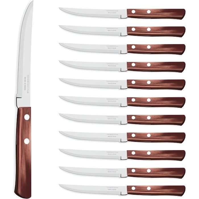 TRAMONTINA Couteau à steak en Technobois, 12pcs, Inox et bois, Rouge