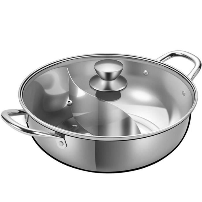 Pot Shabu Hot Pot Double Fond Inox 304 - Séparateur Pour 2 Saveurs - 28 Cm Idéal Famille Et Camping